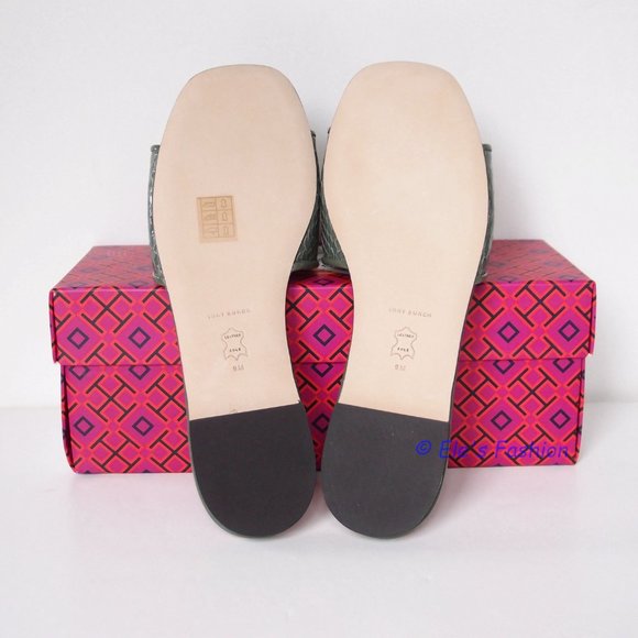 NIB Tory Burch Eleanor Snake Pattern Leather Slide Palm Leaf US 7 AUTHENTIC - Picture 16 of 16